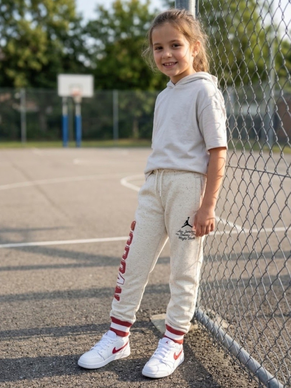 Jordan Kids Cream Speckled Joggers with Red Stripe